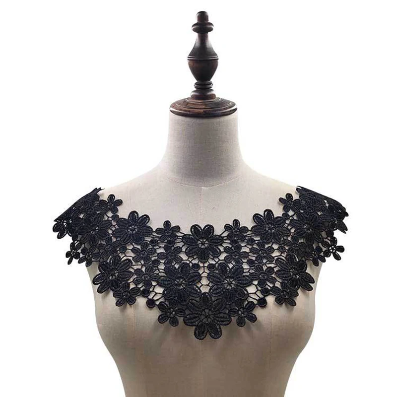 

7 Style Black Embroidery Big Flowers Lace Neckline Fabric Sewing Supplies Crafts DIY Collar Costume Decoration Accessories