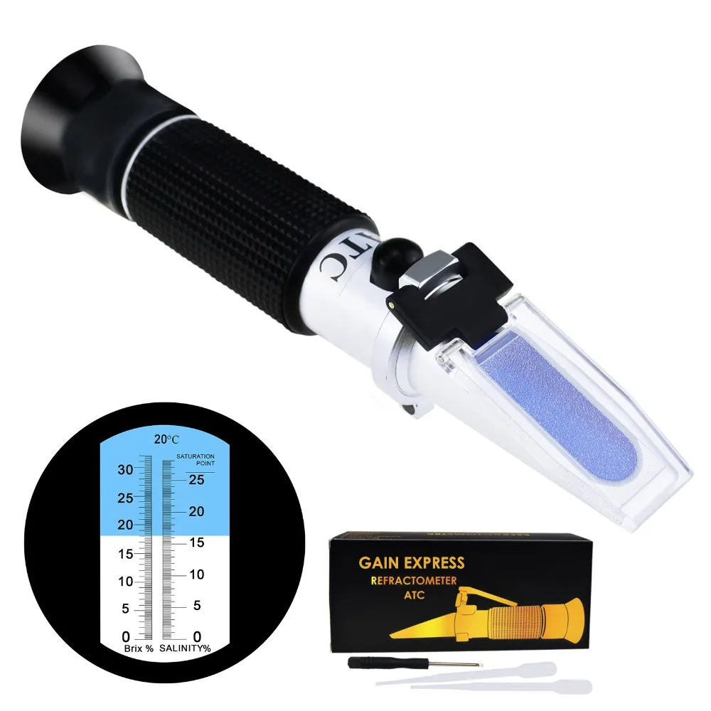 2 in 1 Brix Salinity Refractometer Dual Scale 0 32 Brix & 0 28 Salinity with ATC Sodium