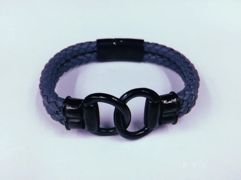 

Punk Style Fashion Stainless steel bow knot genuine leather bracelet