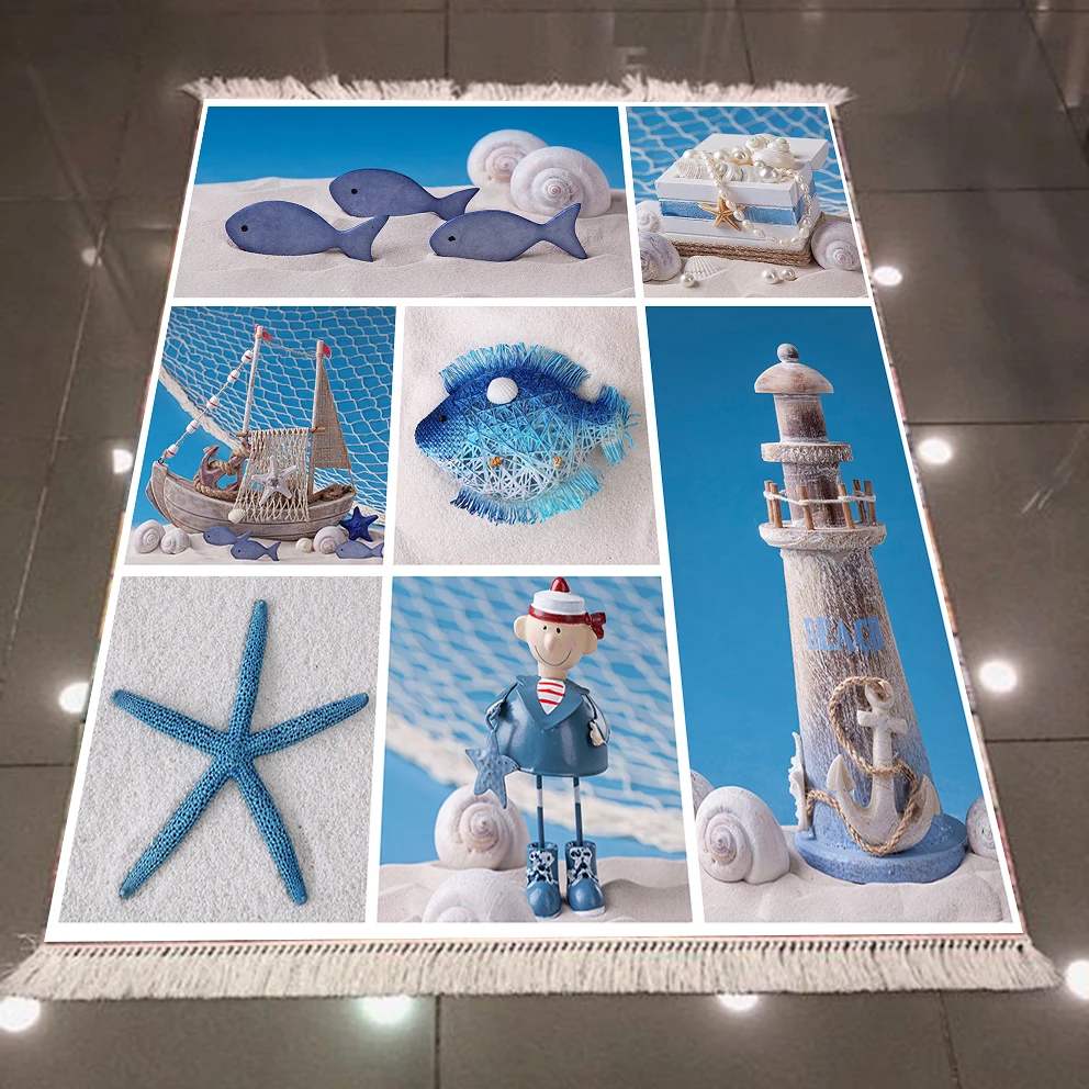 Else синий белый морской звезда Маяк моряк 3d узор принт микрофибра противоскользящие назад моющиеся декоративные ковры для килим
