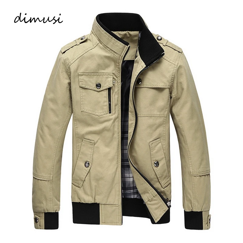 DIMUSI Autumn Winter Men's Jackets Casual Stand Collar Military Windbreaker Coats Male Fashion Business Outerwear Coats,YA030