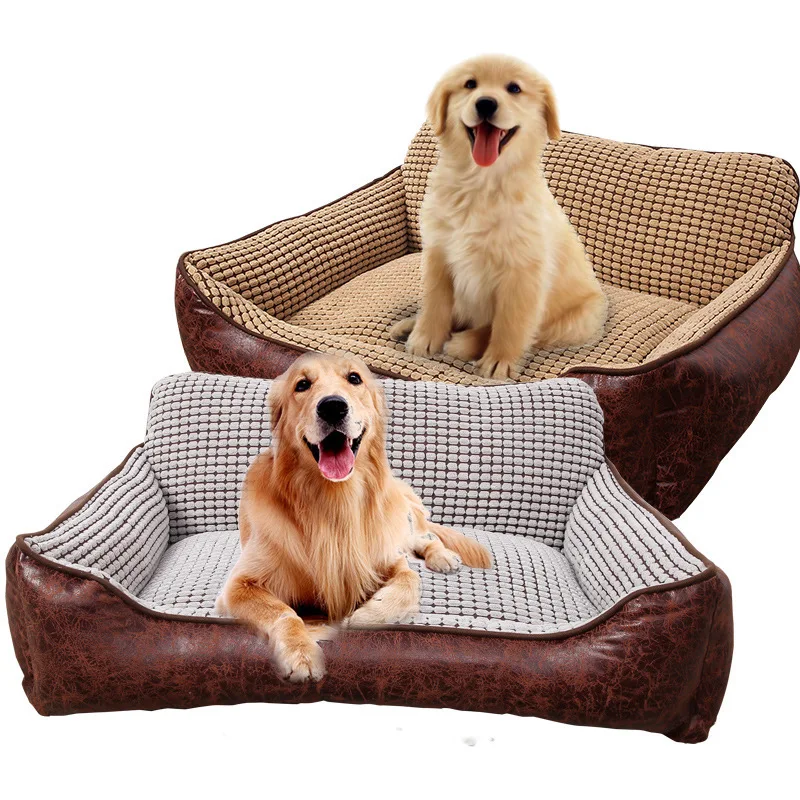 

KIMHOME PET Cute Dog Beds For Large Dogs Waterproof Dog House Cotton Leather Chihuahua Bed For Medium Dogs Pet Bed For Cats S-XL