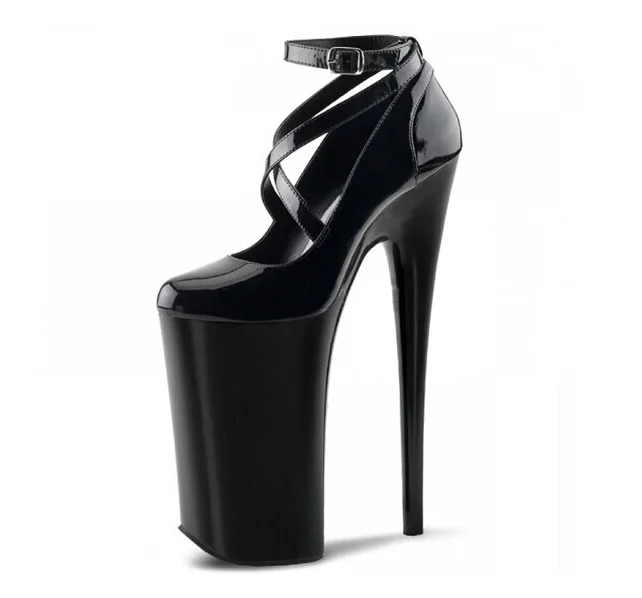 Plus Size 11 Black Patent Leather Platform Pumps woman Ankle Strap ...