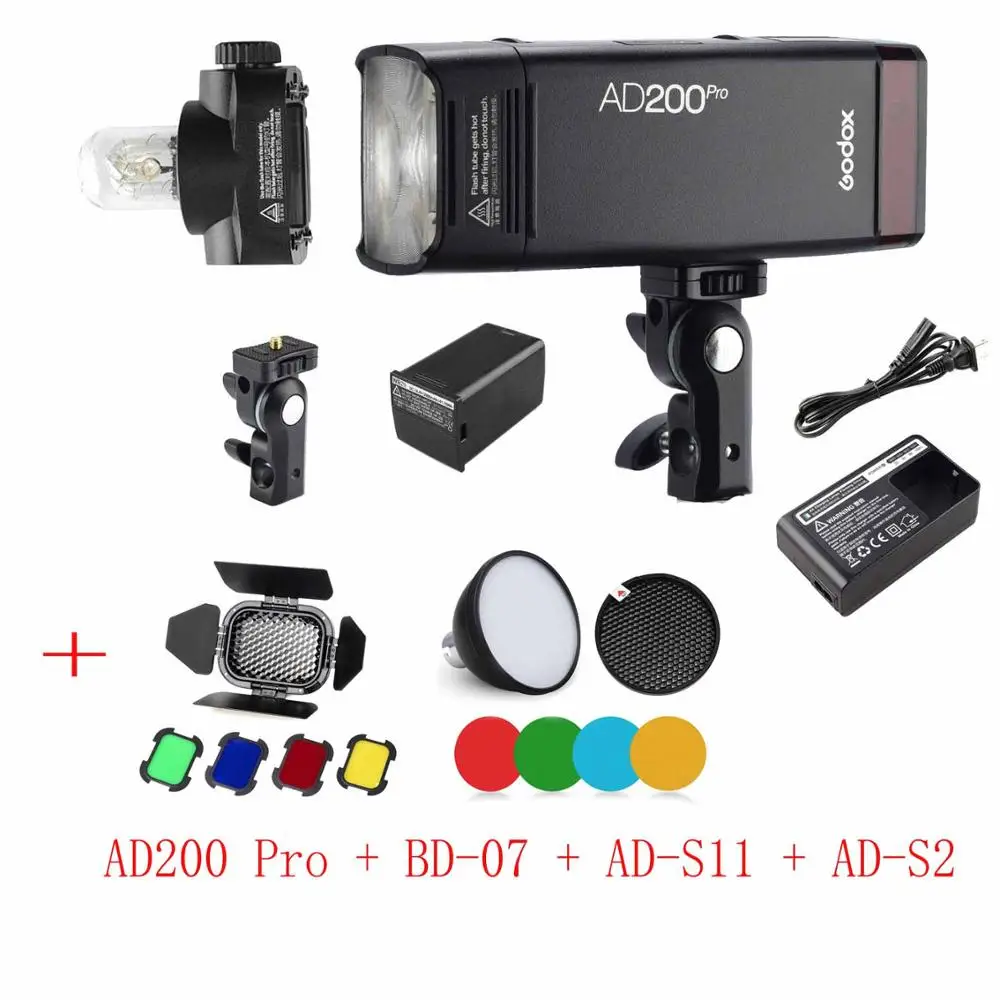 Godox AD200 Pro AD200Pro 200Ws 2,4G Вспышка стробоскоп 2900mAh батарея голая лампа Speedlite френель головка для DSLR вспышка для фотоаппарата - Цвет: standardkit