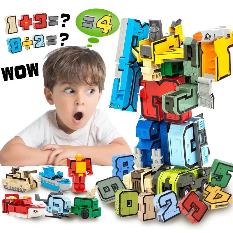 

Numbers Transformation English Letter Dinosaur Assembly Models Deformation Robot Action Figures Toys Kids Gifts