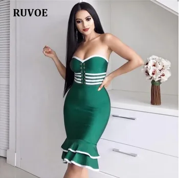 

Sexy Summer Bandage Dress Women Vestidos 2018 New Bodycon Strapless Midi Fishtail Dress Clubwear Celebrity Party Dress D-66
