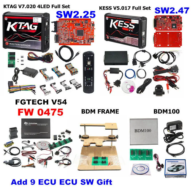 KESS V2.47 V5.017 V2 онлайн 4LED красный PCB KTAG 7,020 SW2.25 OBD2 ECU инструментов программирования FGTECH V54 0475 KESS 5,017 K-TAG 7,020 - Цвет: 5ECU V54 FW0475