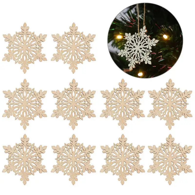 

10pcs Sharp Hexagonal Wooden Snowflake Decorative Party Decoration Hanging Ornament Decoration Pendants With String (Wood Color)