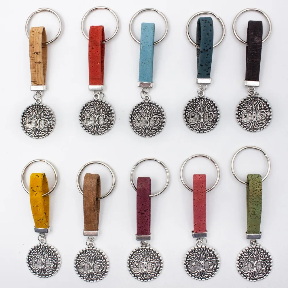 

Cork keychain Round tree pendant Simple style colorful cork handmade keychain I-054-MIX-10