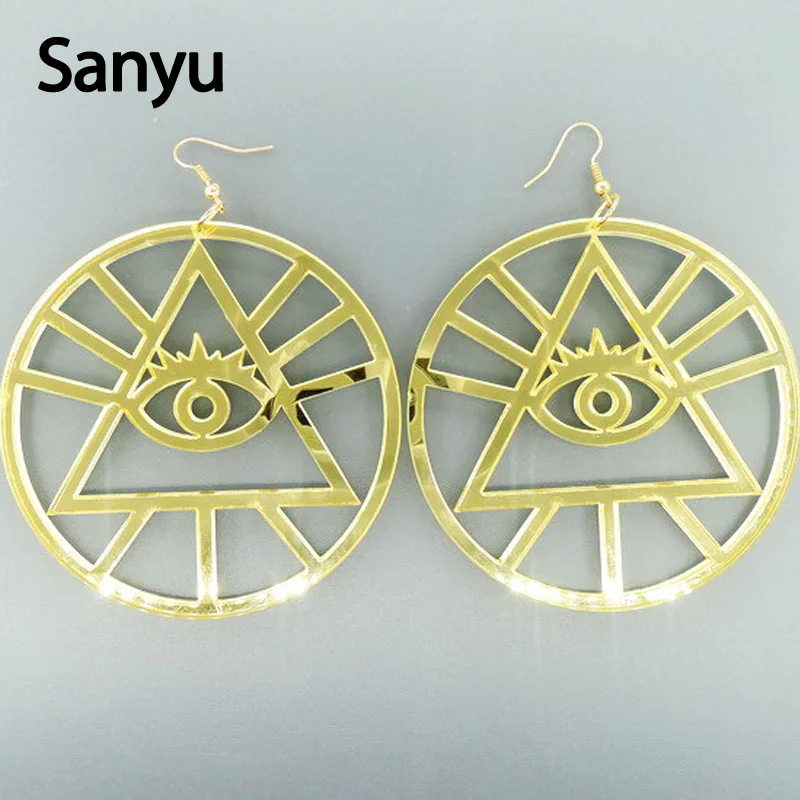 

Vintage Gold Color Hollow Out Eyes Acrylic Drop Earrings Exaggerated Big Circle Dangle Earrings Fashion Party Jewelry for Women