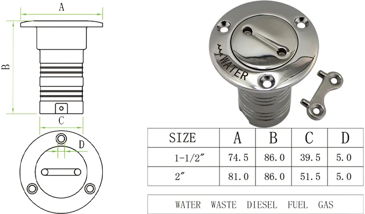 38 или 50 мм Оборудование для морских лодок палуба наполнитель AISI 316 нержавеющая сталь топливный вода отработанного дизельного газа ключ крышка наполнитель 1-1/" и 2"