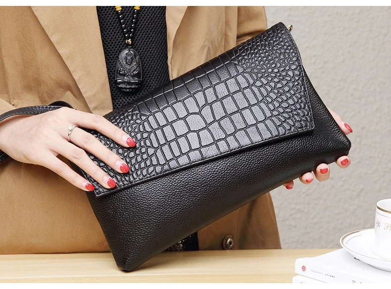 MJ Brand Design Female Bags Natural Genuine Leather Women Crossbody Messenger Bag Real Crocodile Leather Envelope Clutch Bag (7)