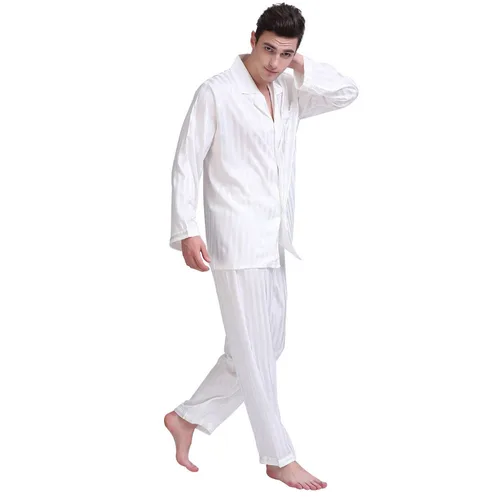 남성용 실크 새틴 잠옷 세트 파자마 잠옷 세트 PJS 잠옷 세트 라운지웨어, 미국, M,L,XL,2XL,3XLL,4XL 플러스 스트라이프 3