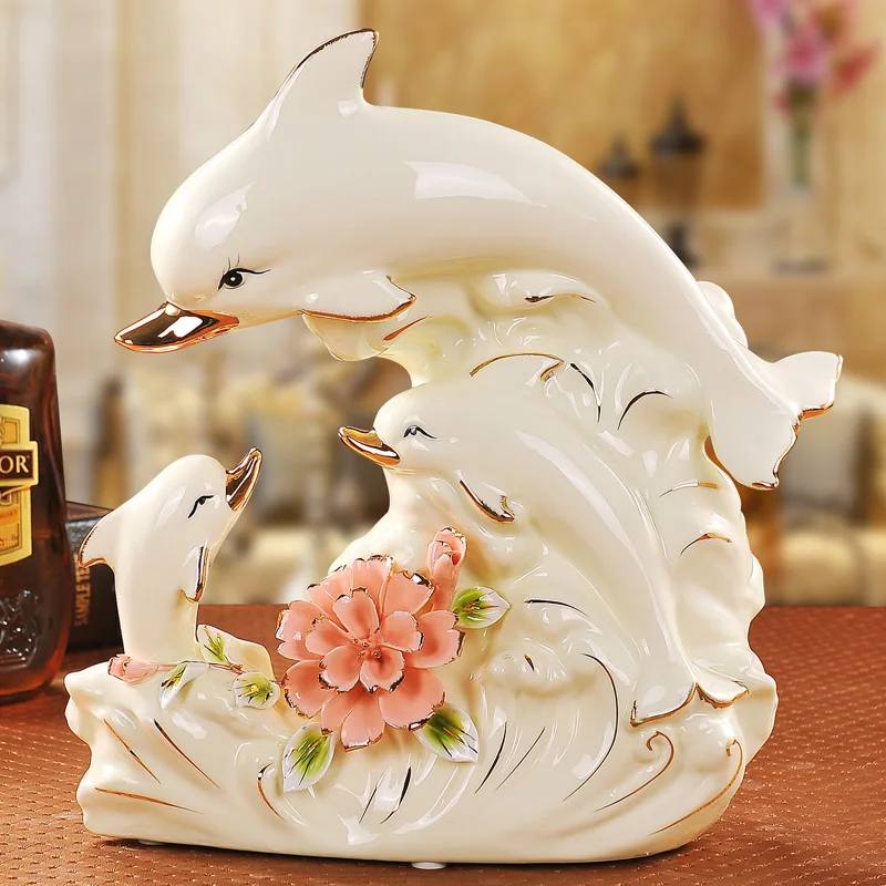 

Family ceramic dolphin crafts home decoration ornament porcelain animal figurines decorations