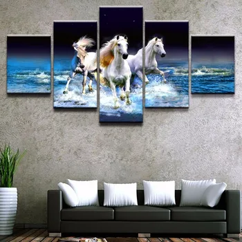 

Abstract Painting Photo Wall Picture For Living Room Decorative Frames Painting 5 Panel Beach Horizon Horse Sea HD Poster Canvas