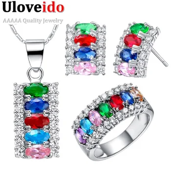 

Cheap Fashion Party Silver Sets Necklace Earrings Ring Crystal Jewelry Costume Bridesmaid Jewelry Set Uloveido 40% off T499
