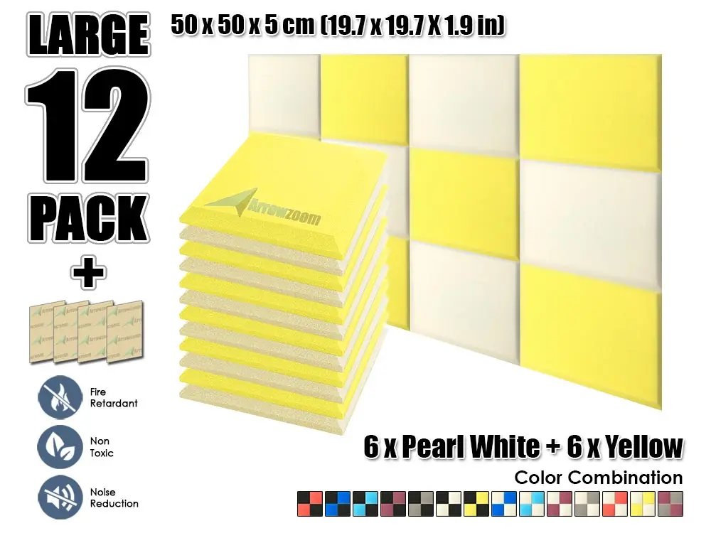 Arrowzoom 12 шт. 19," x 19,7" x 1," Цветная комбинация плоская коническая плитка студия Звукопоглощающая Панель акустическая обработка пены - Цвет: P. White and Yellow