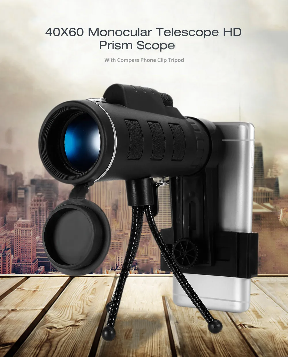 This 40X60 Telescope Zoom Scope with Compass Tripod Phone Clip is perfect for all of your outdoor adventures. Capturing those amazing photos and videos that you desire to share with your friends and family.  Makes great professional looking photos and videos for your online business, social medial sharing and putting on YouTube.