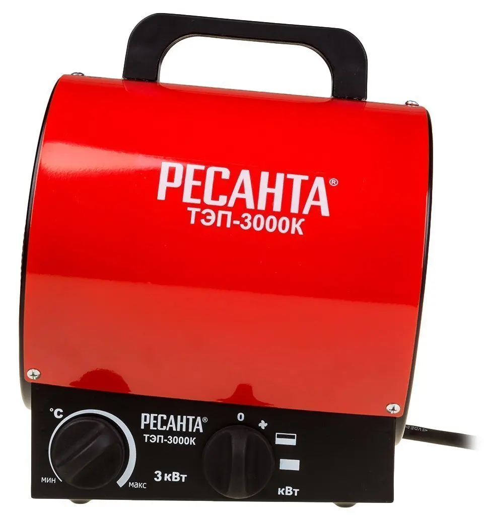 Пушка тепловая электрическая Resanta TEP-3000K (2 режима мощности 30/3000 Вт, производительность 300 куб.м/ч, наличие решетки, быстрый обогрев площади)