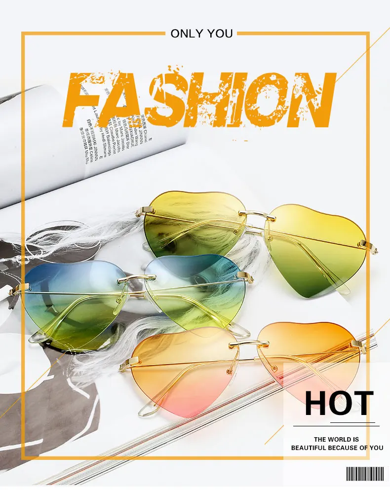 Модные дизайнерские солнцезащитные очки с сердечком, Брендовые женские солнцезащитные очки без оправы, розовые, красные, Gafas, элегантные оттенки, женские винтажные очки