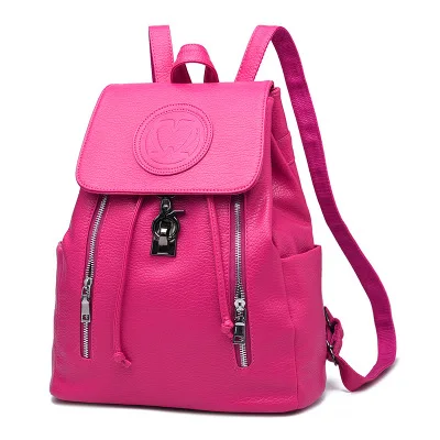 Классический модный кожаный рюкзак, женские сумки в консервативном стиле, рюкзак для девочек, школьные сумки на молнии, женская сумка на плечо - Цвет: Розовый