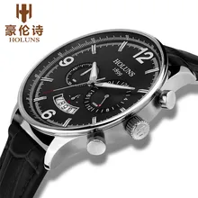 HOLUNS Men Leather Strap Watch 24 Hour Quartz Watches Casual Wristwatch Water Resistant Luxury Round Glass Dial Clock weide clock luxury quartz watches men white sports electronic watch leather strap watchbands mehanical hand wind water resistant