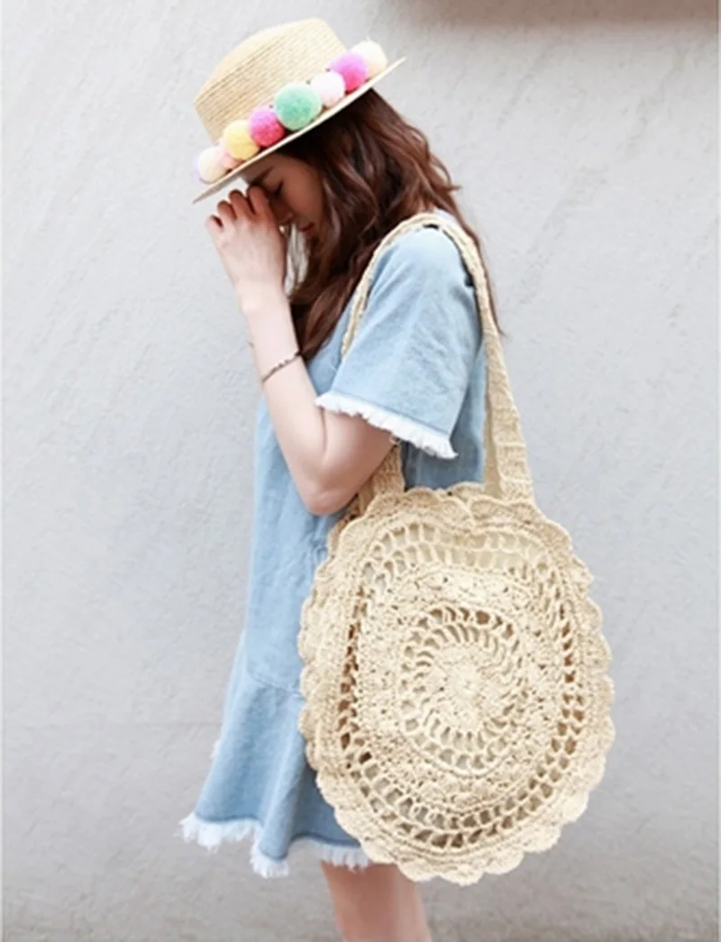 Women Bohemian Straw Bag Big Circle Summer Beach Handbags Vintage Rattan Female Shoulder Bag Handmade Travel Bolsa SS3016 (9)