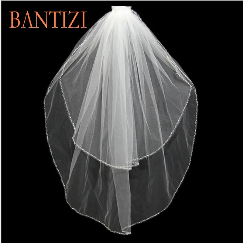 White Ivory Bridal Veils Beaded Edge Wedding Veils Cheap 2017 With Comb