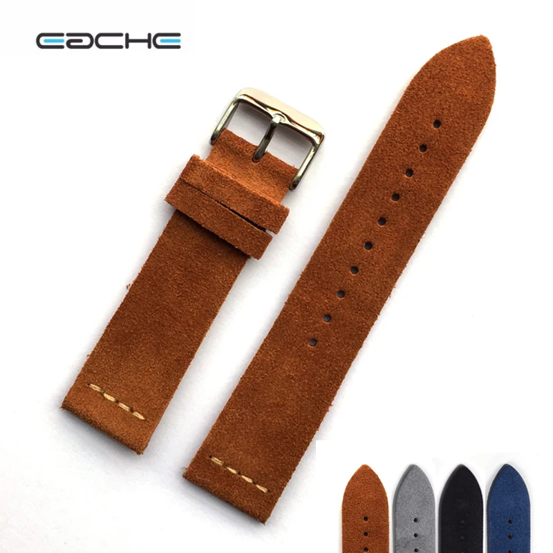 EACHE Suede Design Special Classical Genuine Leather Watchband Light Brown Dark Brown Size 20mm 22mm