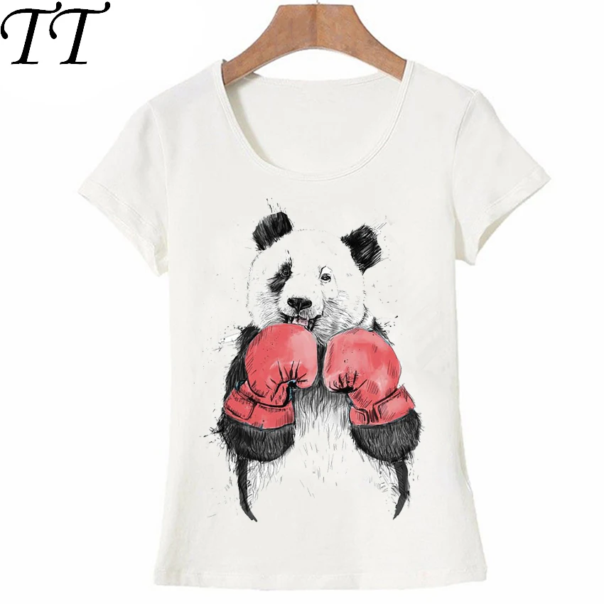 

2018 New Arrival summer women's short sleeve Panda Fighting T-Shirt cute animal print girl Tops female fashion casual Tee