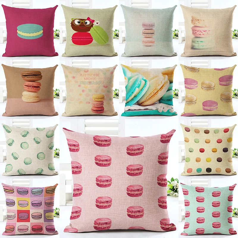 

Newest Design Delicious Macaron Throw Pillow Geometry Cushion Cover Home Decor Printed Linen Square Home Decor Pillowcase