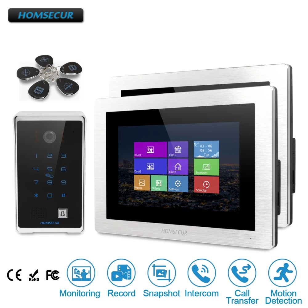 

HOMSECUR 800TVL Video Door Phone Intercom System Touch Screen Memory Monitor for Apartment BC081+BM714-S