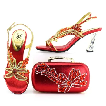 

Elegant shinning sandal red and clutches bag shoes and bag to match women slippers shoes and clutches bag free shipping SB8204-2
