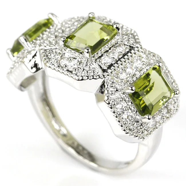 

8# SheCrown New Arrival Green Peridot Natural CZ Woman's Gift Silver Ring 23x13mm