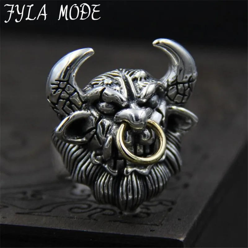 

FYLA MODE The Journey To The West style Bull Demon King Ring For Men Punk Classic S925 Sterling Silver Jewelry 29MM 26G PBG061