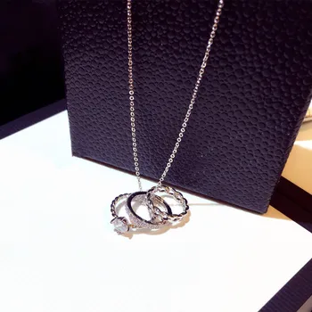 

Fashion Zircon 3 Circle Pendant Necklace For Women Gold SilverColor Chain Clavicle Necklaces Jewelry Choker Necklace Colar