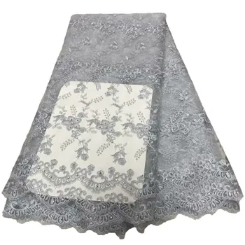 

African Net Lace, Lace Appliques, African Lace Materials, senior grey French Lace Fabric With Stones HJ816-2