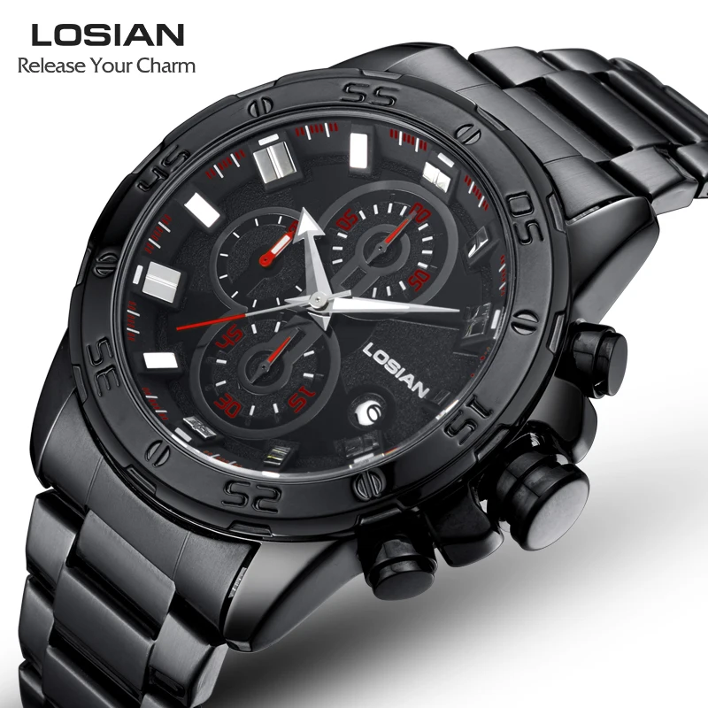 

LOSIAN Men's Watches Fashion Sports Versatile Luminous Calendar Waterproof Steel Strip Quartz Watch
