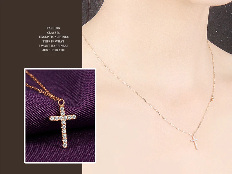 ANI 18 К однотонное белое/розовое/желтое золото женское свадебное ожерелье 0,14 карат натуральное обручение крест кулон ожерелье цепочка bijoux