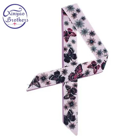 

2018 Butterfly Print Scarf Women Small Silk Scarf Headwear Luxury Brand Handle Bag Ribbon Long Scarves