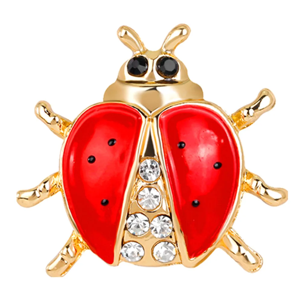 Brand Red Enamel Crystal Ladybird Insect Brooch Pins for Womenin