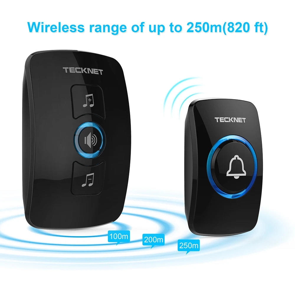 Дверной звонок TeckNet с радиоуправлением настенный беспроводной водонепроницаемый домашний дверной звонок с мелодиями радиус сигнала 250 метров с 32 мелодиями простая установка
