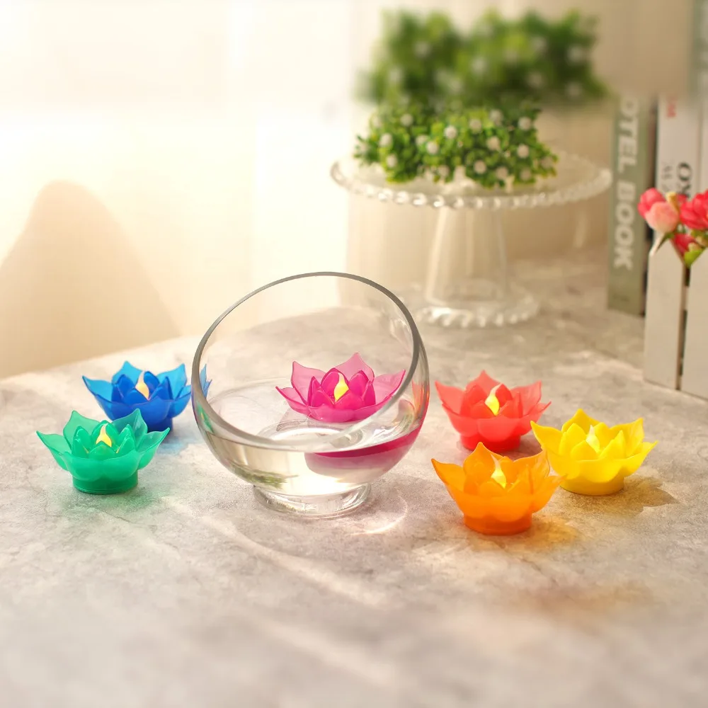 GiveU Floating Decorative Tea Lights Lotus candles Battery included