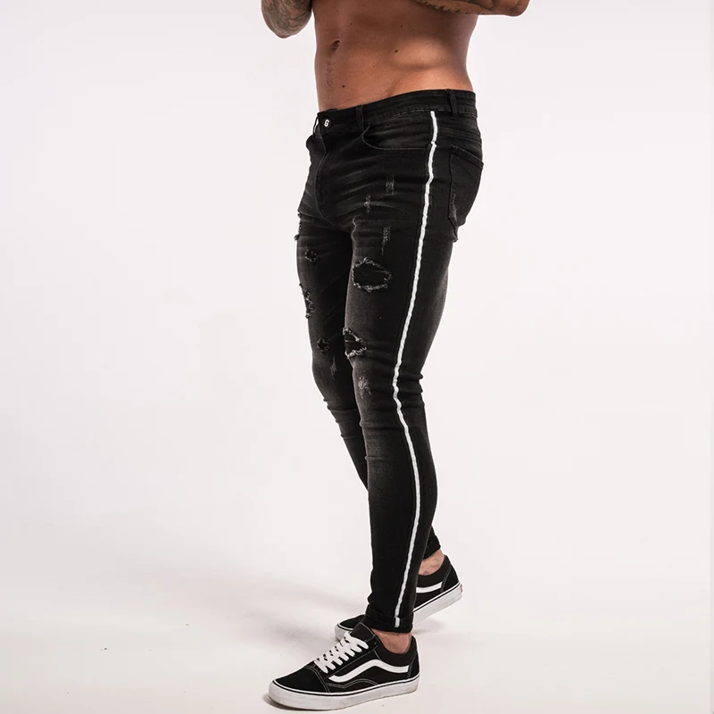 Mens black jeans with white stripe Clearance