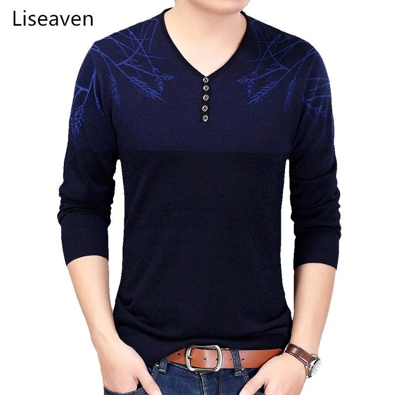 Liseaven Men's Casual Sweaters Pullovers V Neck Sweater Male Clothing ...