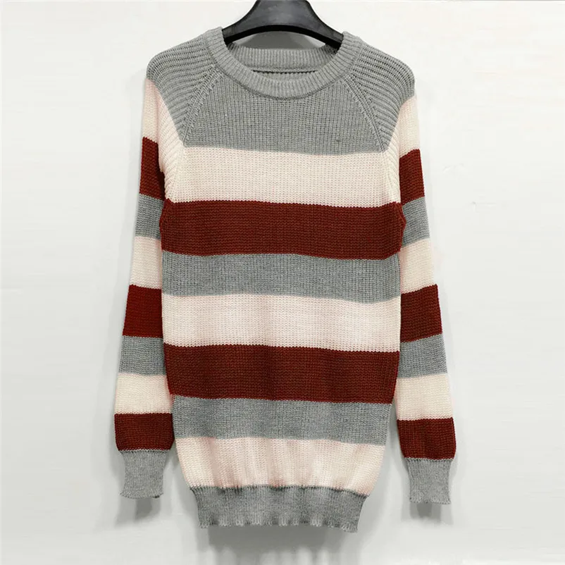 High quality sweaters fashion 2018 women Round Neck Striped Knitted Sweater party Jumper Pullover shirt Tops invierno A29#N (2)