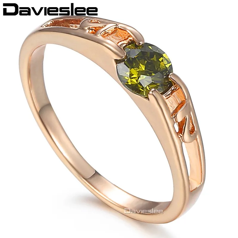 Женские обручальные кольца Davieslee с оливковым камнем полные золотом 585 пробы