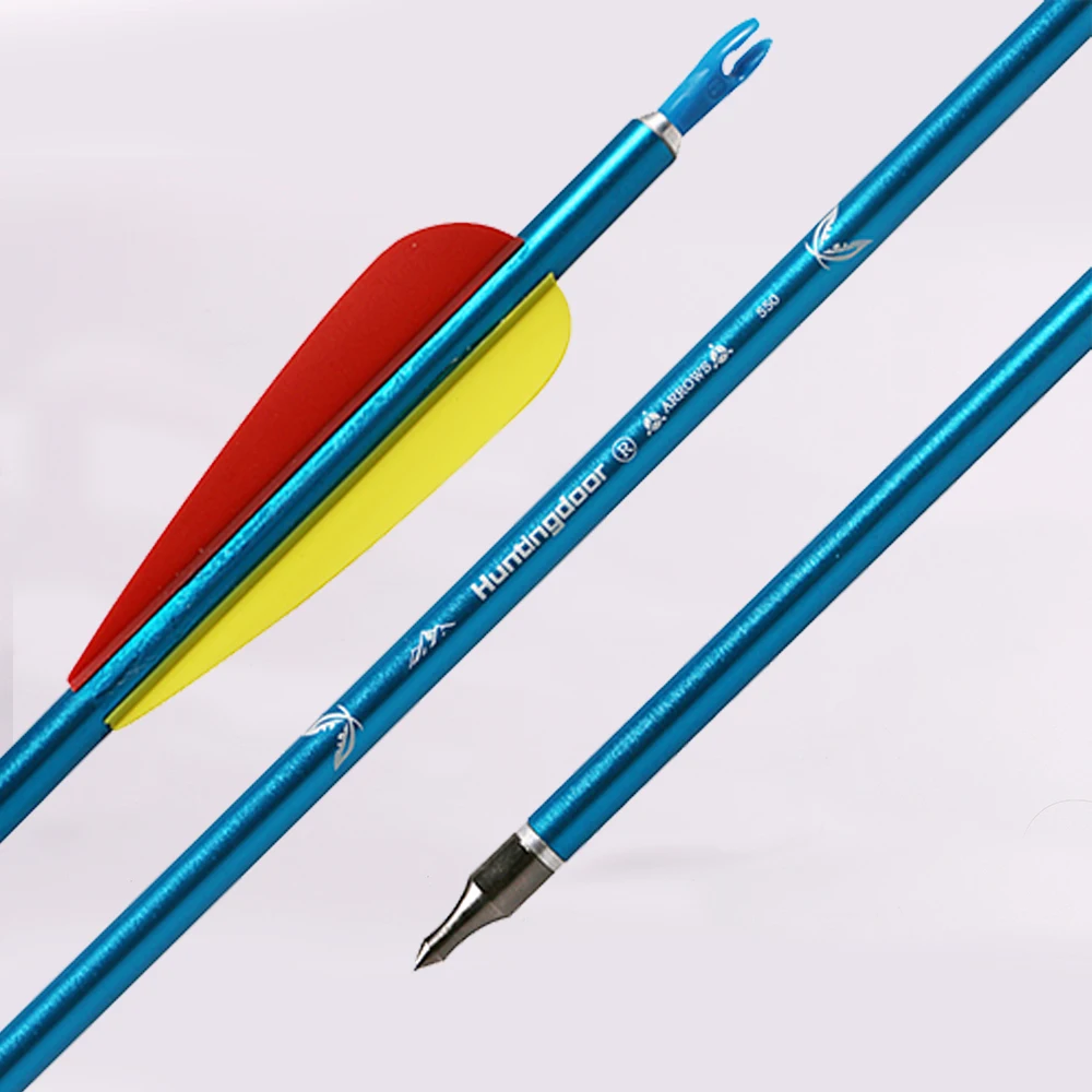 6pcs 31.5 inch Aluminium Alloy Blue Shaft PTU Feather Arrows Spine 550