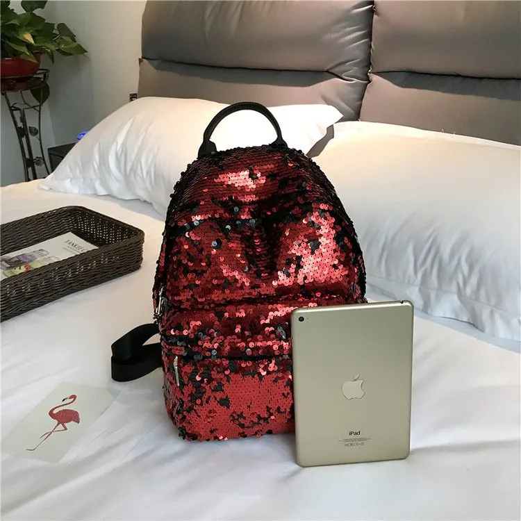 MJ Sequin Backpack Women Fashion Sequined PU Leather Backpack Travel Bag Female Shining Daypack for Teenage Girls (24)