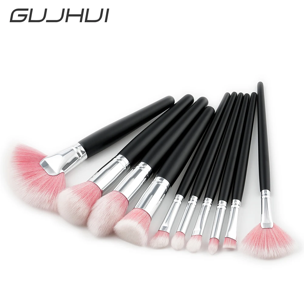 

10Pcs Wood Handle Nylon Hair Eyebrow Foundation Cosmetic Make Up Brushes Set